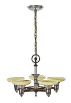 visually compelling late 1920's american art deco machine age five light polished chrome ceiling light fixture