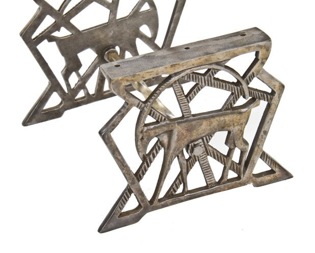 c. 1930's american art deco style diminutive ornamental cast iron footrest featuring highly stylized gazelles
