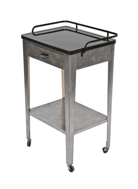 c. 1930's american vintage medical four-legged examination room mobile supply cart with black porcelain enameled tabletop