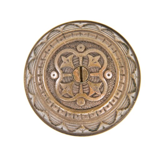 original late 19th century antique american ornamental cast bronze interior residential passage size doorknob with uniform patina