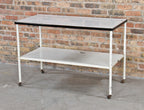 all original c. 1920's vintage medical mobile hospital operating room side table with cold-rolled heavy gauge steel porcelain top