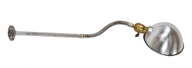 rewired c. 1930's american industrial adjustable gooseneck arm factory machine task lamp with parabola-shaped reflector