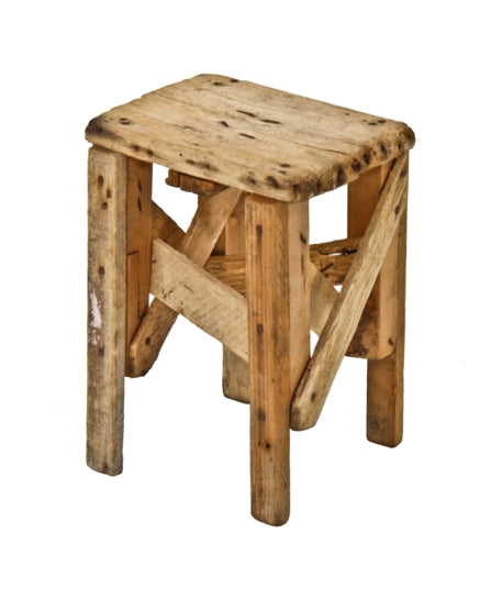 nicely worn and weathered 19th century american primitive portable step stool with an abundance of cross-bracing
