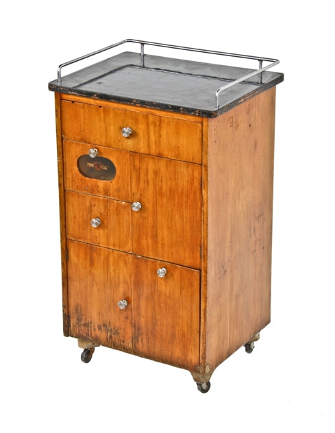 late 1930's american art deco vintage medical mobile examination room workstation with black formica tabletop