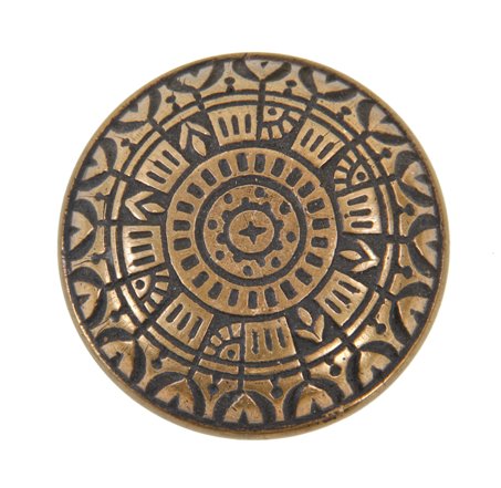 19th century antique american ornamental cast brass banded rim passage size doorknob with a uniform surface patina