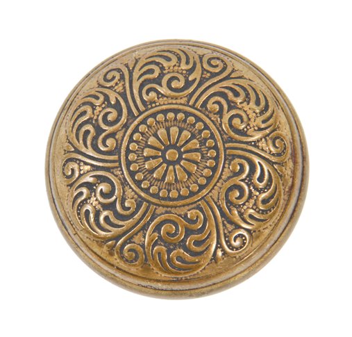 original early 20th century ornamental wrought brass banded rim "cairo" pattern interior residential doorknob