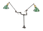 highly desirable early 20th century american industrial black enameled cast iron double arm "white portable" work bench articulating task lamp
