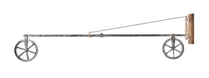 very unique early 20th century american antique wall-mount swivel pulley bracket with adjustable telescoping arm