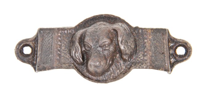 hard to find american 19th century cast iron "doggie" interior residential figural pantry cabinet drawer pull or handle