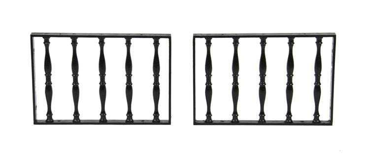 matching set of original c. 1920's black enameled iron american ohio post office station window guards with finely turned spindles