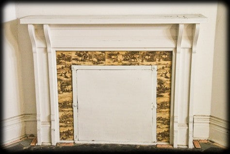 original 19th century victorian era "animals on the farm" series aesthetic movement pictorial transferware fireplace surround tile designed by william wise