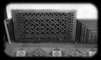 fully functional c. 1885 antique american ornamental cast iron wall-mount interior residential "persian" pattern black enameled louvered register
