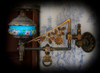 original and intact 19th century american aesthetic movement interior residential wall-mount gasolier sconce accentuated with lowery glazed majolica ceramic