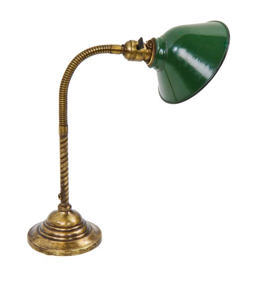 original early 20th century american industrial yellow brass flexible gooseneck arm table or desk lamp with angled reflector