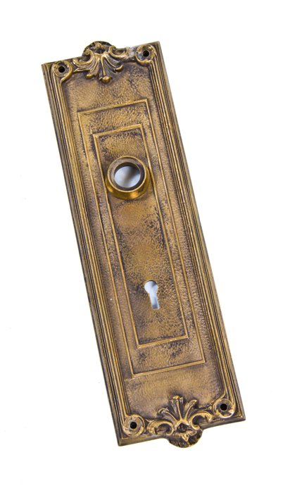 early 20th century american interior mccormick building office door bronze metal doorknob backplate with nicely aged surface patina
