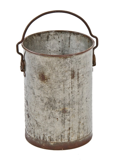 intact american industrial heavy gauge galvanized steel rolled rim cylindrical bucket with large drop handle