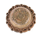 all original early 20th century antique american residential front door mechanical doorbell with ornamental bronze "gong"
