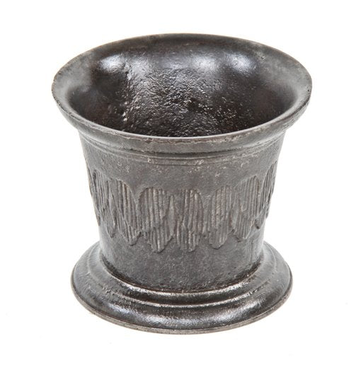 massive mid-19th century antique medical ornamental cast iron turned and tapered druggists pharmacy mortar bowl