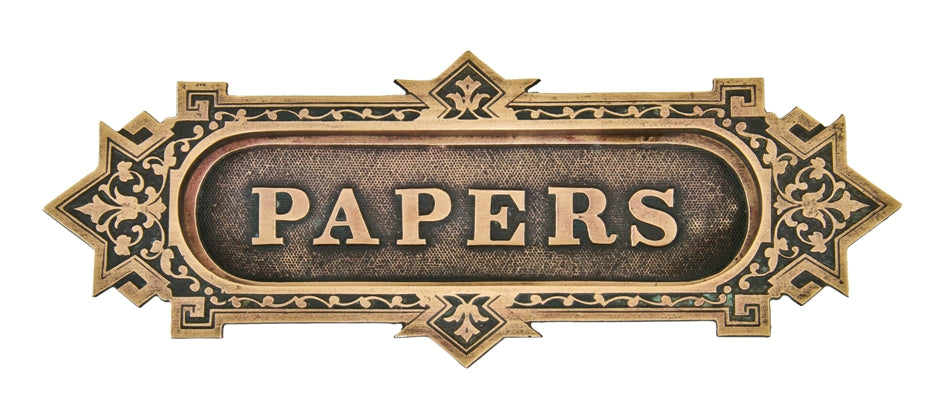 very rare late 19th century oversized ornamental cast bronze exterior residential or commercial door "papers" mail slot