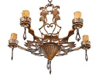 impressive c. 1930's american art deco style ornamental copper-plated cast iron five light candelabra ceiling fixture