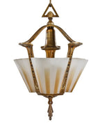hard to find c. 1930's depression era american art deco triple slip shade interior residential polychrome enameled pendant ceiling fixture
