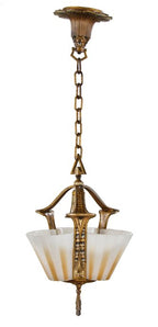hard to find c. 1930's depression era american art deco triple slip shade interior residential polychrome enameled pendant ceiling fixture