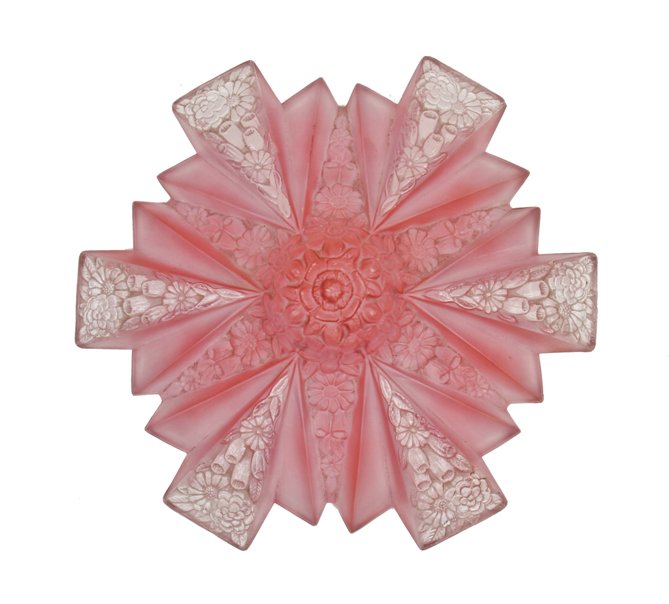 original c. 1930's art deco depression era ornamental embossed glass "modernizer" ceiling fixture drop shade