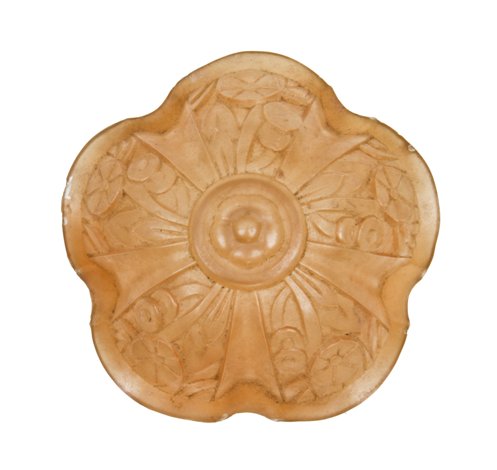 c. 1930's depression era american art deco amber colored deeply embossed pressed glass ceiling fixture bowl shade