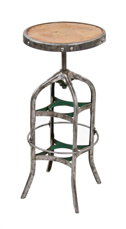 very rare early 20th century antique american industrial refinished uhl art steel model "no. 621" double-spider factory machine shop stool with intact heel ring