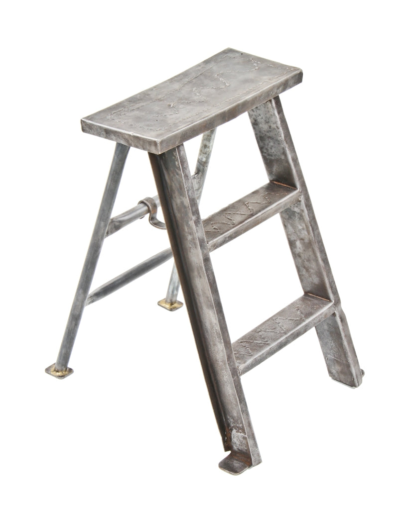 thoroughly refinished c. 1920's custom-built collapsible heavy gauge welded joint steel portable factory stepladder