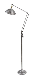 late 1930's american industrial dazor spring-loaded "floating arm" floor lamp  with oversized brushed aluminum reflector