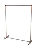 c. 1920's vintage american industrial freestanding woolworths store heavy gauge tubular steel pipe garment rack with swivel casters