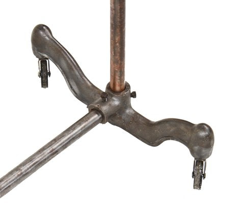c. 1920's vintage american industrial freestanding woolworths store heavy gauge tubular steel pipe garment rack with swivel casters