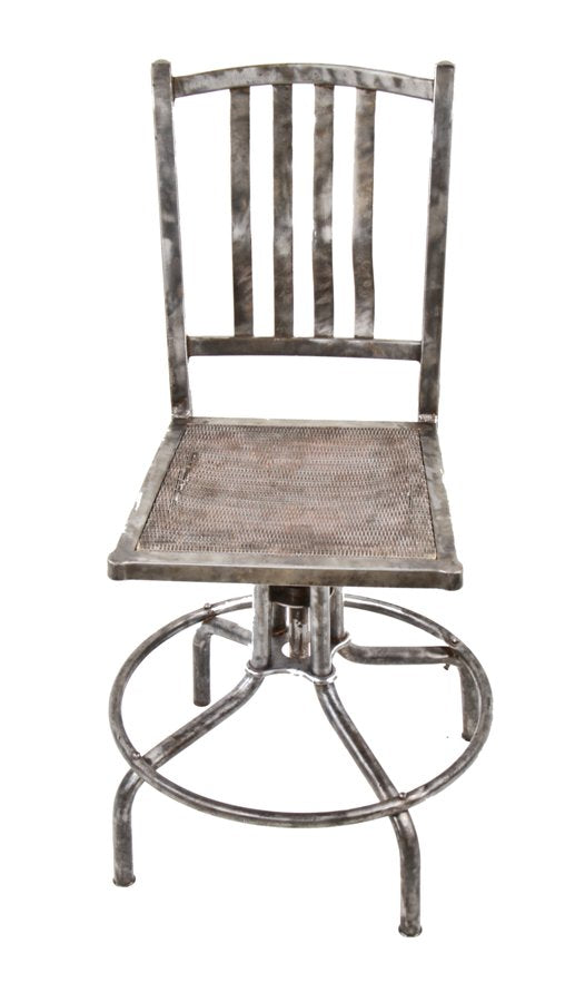 unusual c. 1930's vintage american industrial brushed metal stationary office chair with highly contoured backrest