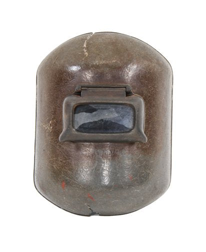 largely intact american industrial factory machine shop molded fiberglass welder's helmet with hinged eyeshield