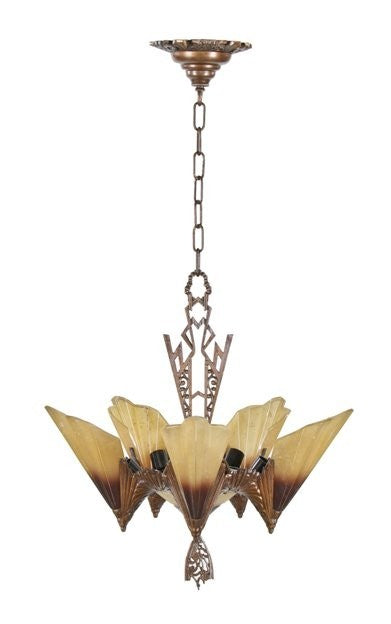 one of three highly desirable c. 1930's american art deco style "soleure" pattern interior residential wall sconce with original bronze-plated shade fitter