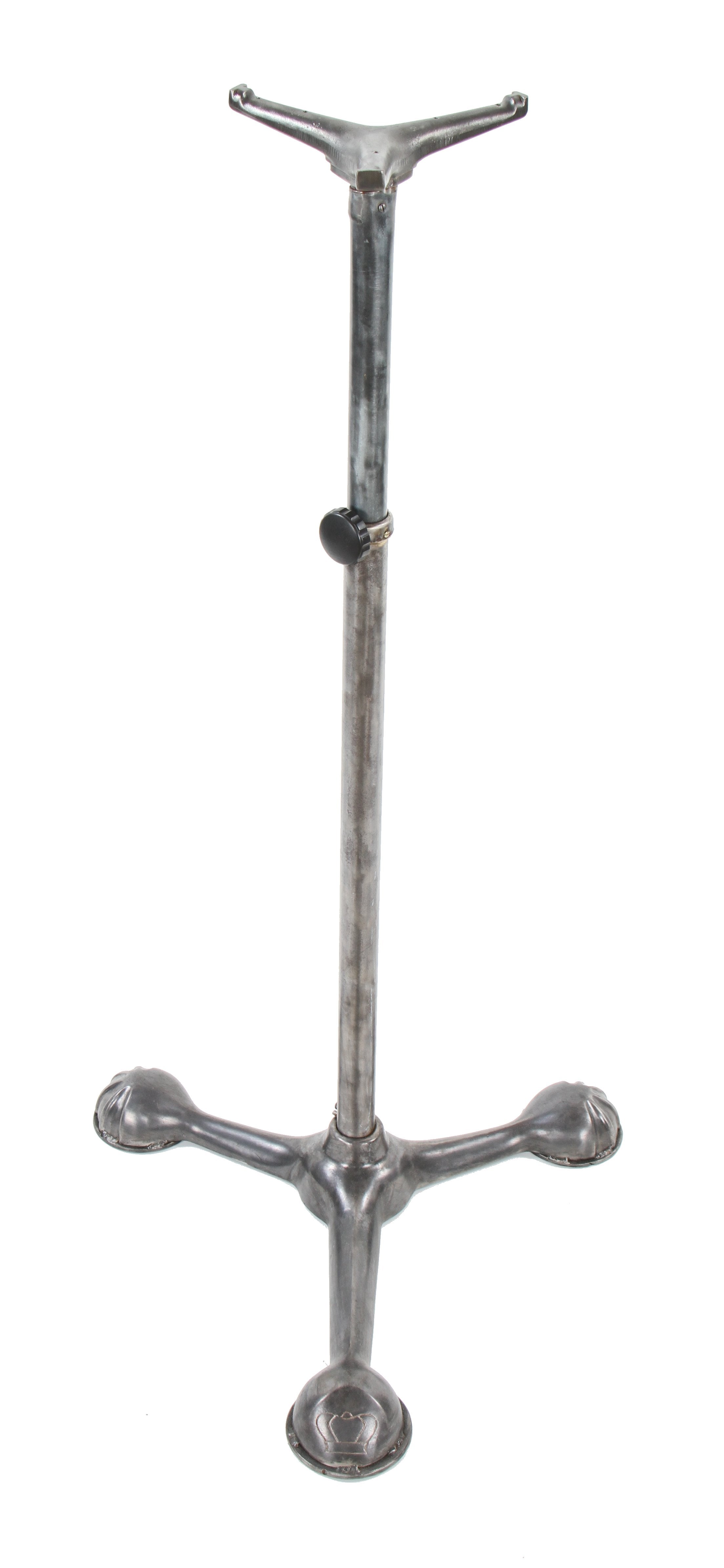 unusual c. 1940's vintage american adjustable height refinished three-legged heavy gauge steel telescoping stand