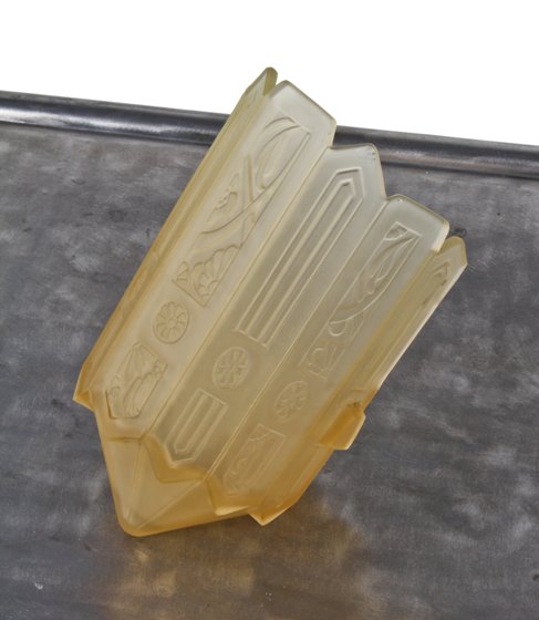 hard to find original american art deco c. 1930's amber colored patented pressed glass ceiling fixture slip shade