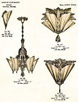 hard to find 1930-35 american art deco "soleure" pattern double-shade salvaged chicago slip shade fixture with original ceiling canopy