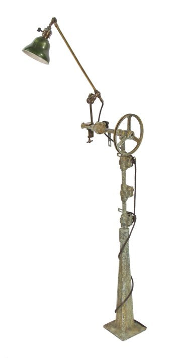 unusual vintage industrial "steampunk" repurposed freestanding lamp stand comprised of patinated "found" objects