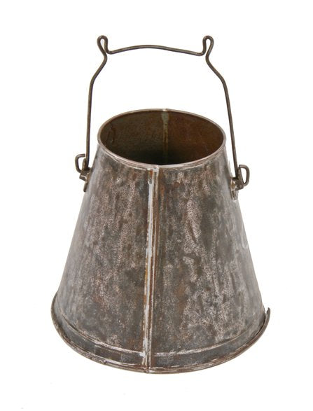refinished early 20th century vintage american industrial cold-rolled steel and iron conical-shaped coal bucket with drop handle