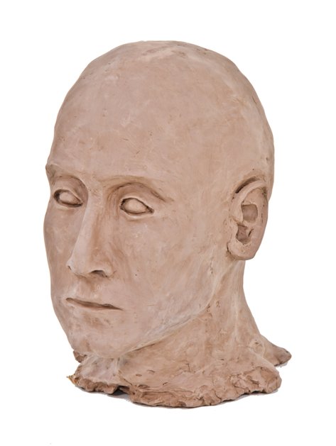 unusual vintage american life-size hand-crafted art school project fired terracotta freestanding eyeless human head sculpture