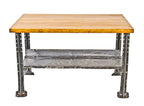 completely refinished c. 1940's vintage american industrial "lyon steel products" factory workbench with solid maple wood tabletop