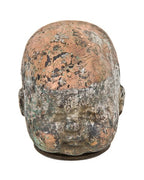 unique vintage american industrial mid-20th century oversized hallow copper metal doll head mold with vinyl residue left intact