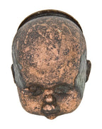 mid-20th century american vintage industrial hallow copper factory baby doll head production mold with nicely aged patina