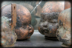 mid-20th century american vintage industrial hallow copper factory baby doll head production mold with nicely aged patina