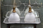 matching set of 1917-20 american made industrial illuminating units with original "holophane" prismatic glass deep bowl reflectors