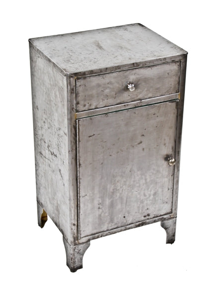 original c. 1930's vintage american medical heavy gauge steel hospital operating room supply cabinet with towel bar