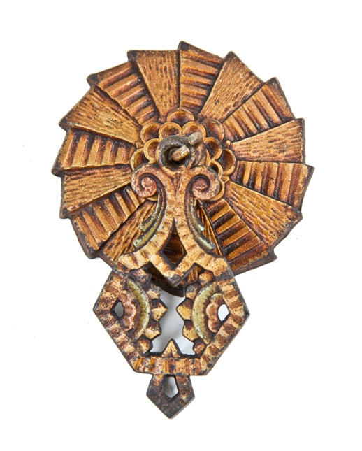 hard to find original c. 1930's american art deco ornamental cast iron ceiling fixture finial with original polychrome enameled finish
