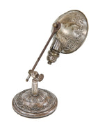 original c. 1912 american industrial ornamental nickel-plated adjustable lyhne portable lamp with weighted cast iron base